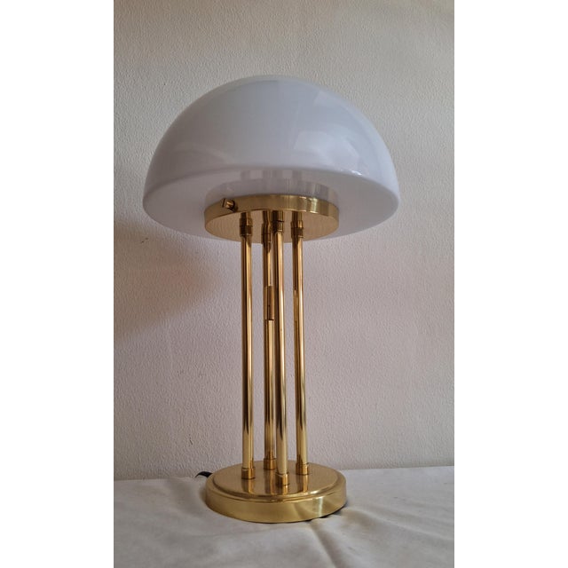 Vintage German Table Lamp with Brass Frame and Opaque White Glass Shade from Limburg, 1980s For Sale - Image 6 of 9