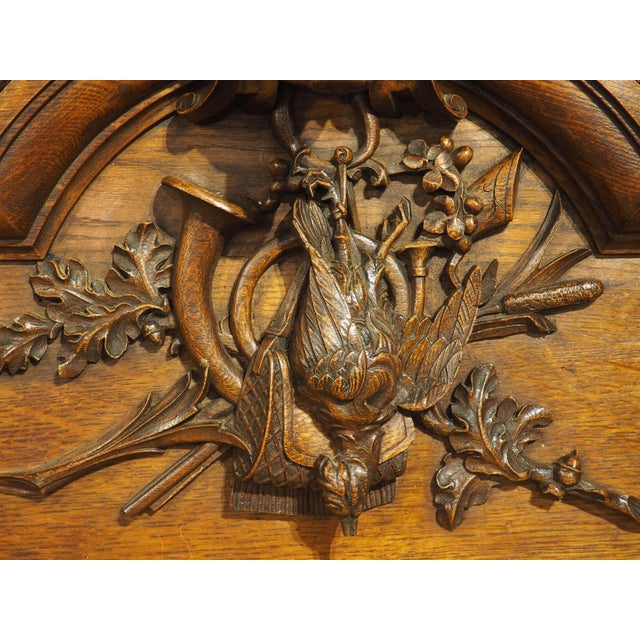 Circa 1900 Carved French Oak Overdoor Panel With Dog and Hunt Trophy For Sale - Image 10 of 15