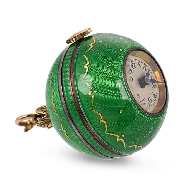 1910s 1910s Edwardian Green Sapphire 14k Yellow Gold Lead Green Enamel Pocket Watch For Sale - Image 5 of 7