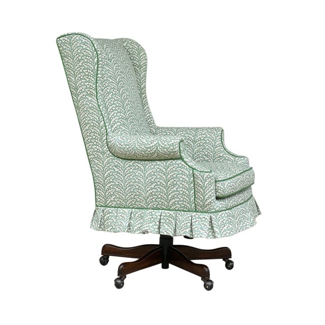 Custom Upholstered Skirted Wingback Desk Chair For Sale - Image 9 of 12