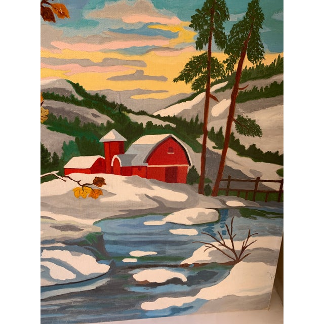 Cheerful Winter Country Barn Painting Chairish