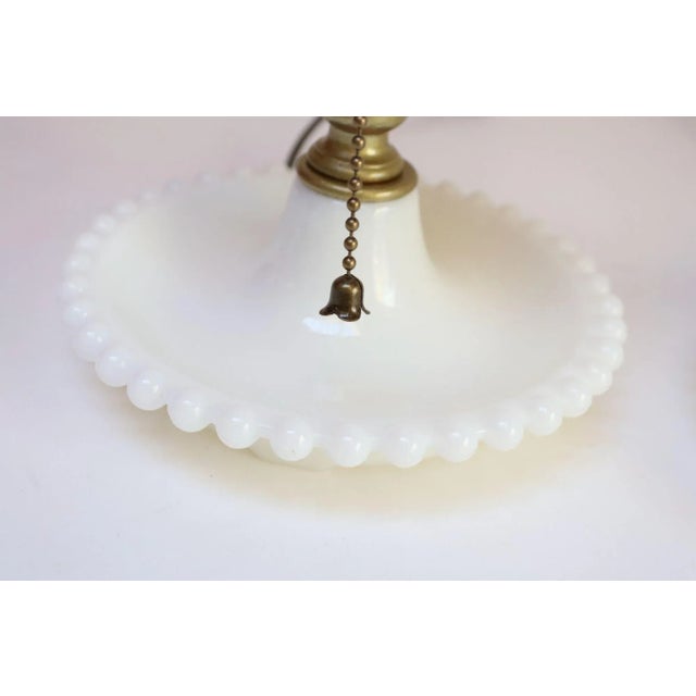 Pair of Petite Mid-Century Modern Hobnail Milk Glass Saucer Boudoir Bedside Table Lamps For Sale - Image 10 of 12