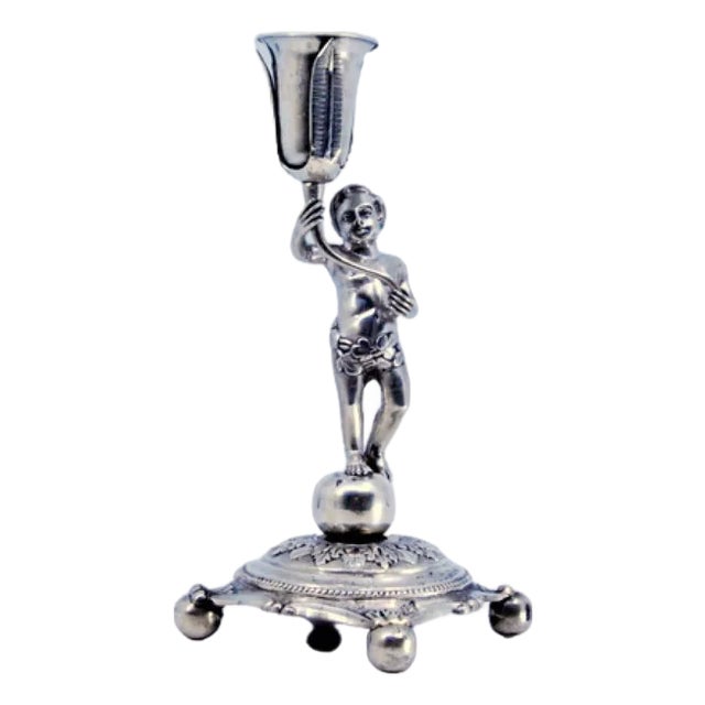 Silver Toothpick Holder with Figure For Sale