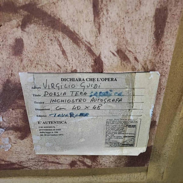 Virgilio Guidi, Spatialist Poetry Theme, Ink on Paper, Framed For Sale - Image 10 of 12