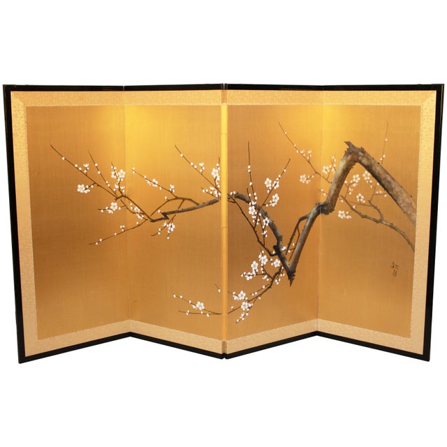 "Sakura", C. 1960s Showa Era Japanese Painted Byobu Screen For Sale - Image 4 of 18