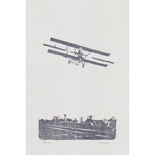 Vintage Airplane Original Woodblock Print by Michelle Farro For Sale