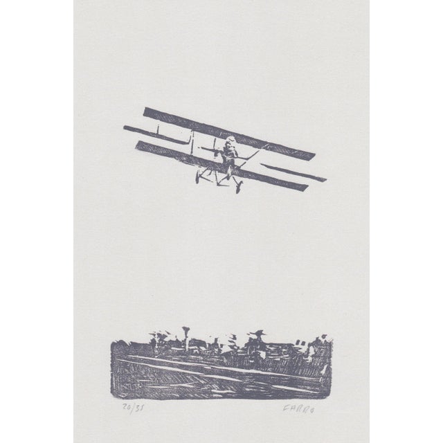 Vintage Airplane Original Woodblock Print by Michelle Farro For Sale
