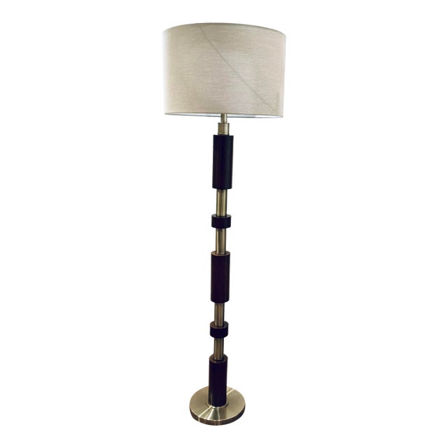Mid-Century Modern Style Wood and Brass Stacked Floor Lamp For Sale