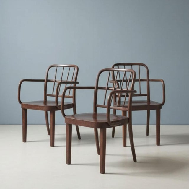Set of three bentwood chairs, produced in Czechoslovakia between the 1930s and 1950s. The design is attributed to either...