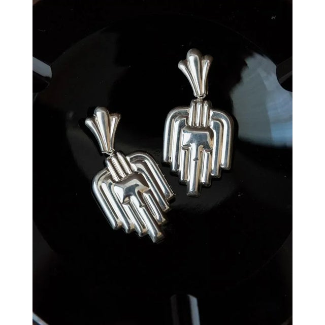 Vintage Art Deco Silver Earrings, Set of 2 For Sale - Image 9 of 11