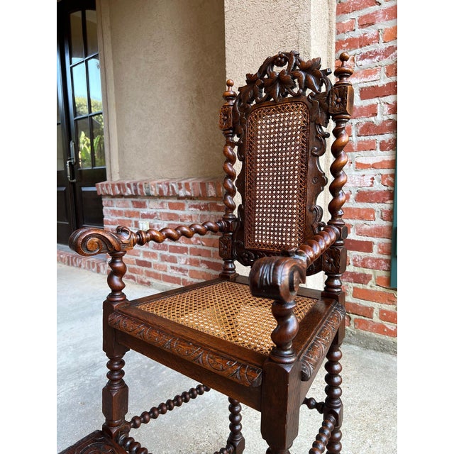 Late 19th Century Antique French Child High Chair Renaissance Barley Twist Carved Oak Caned C1890 For Sale - Image 5 of 18