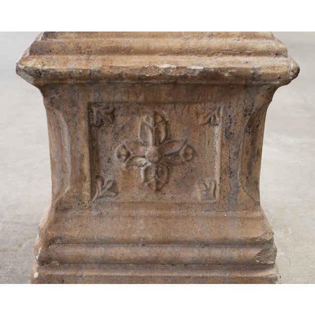 Tan Neoclassical Cast Stone Garden Finial on Pedestal 44 Inch For Sale - Image 8 of 18