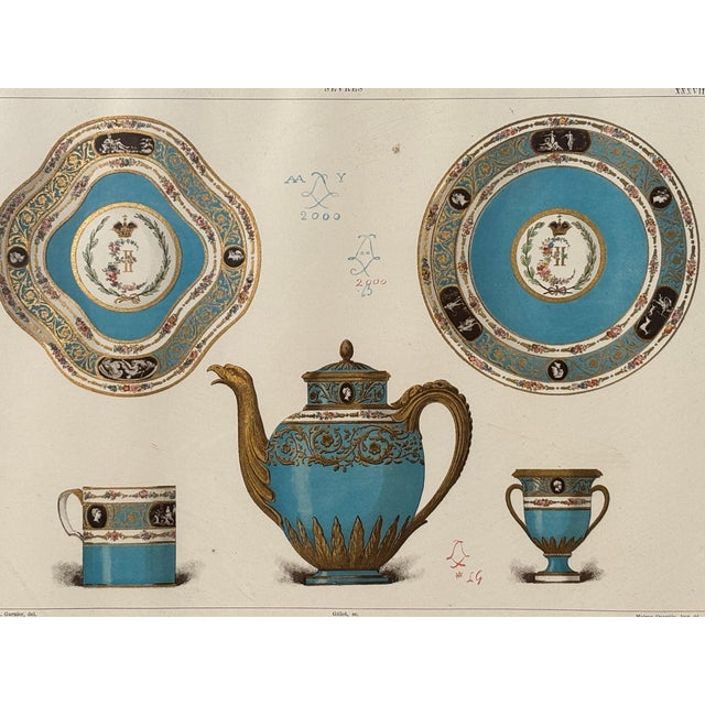 The School of Paris Original 19th C. French Print - Sevres Porcelains - Exceptional Color and Detail For Sale - Image 3 of 9
