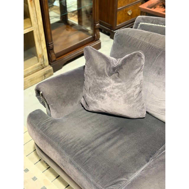 Ethan Allen Hyde Sofa in Camby Indigo Performance Fabric With Nickel Nailhead Trim For Sale In New York - Image 6 of 10