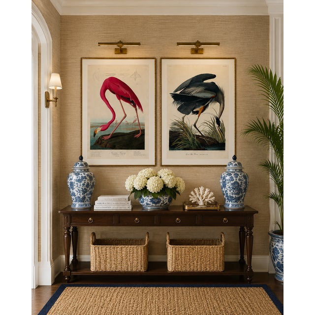 American Flamingo & Great Blue Heron Diptych, Audubon Birds of America Art Prints, 40" X 60" For Sale - Image 10 of 12