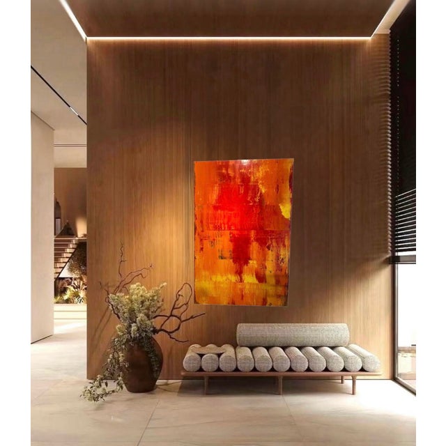This is a striking and brilliant red and yellow large abstract oil painting on board measuring 72” high X 48” wide....