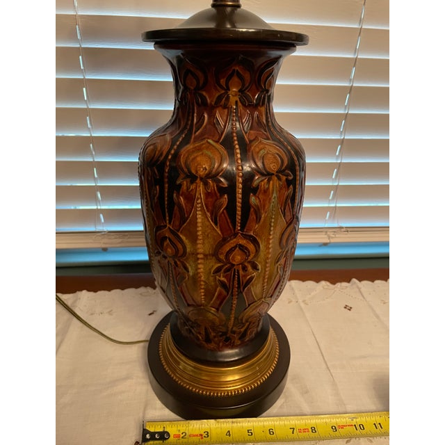 Designer Frederick Cooper Art Nouveau Style Ceramic Table Lamp With Original Woven Shade For Sale - Image 17 of 18