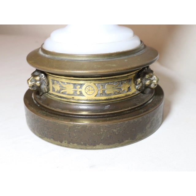 Antique 1800's Ornate Victorian Bronze Opal Glass Electrified Oil Parlor Lamp For Sale - Image 12 of 12