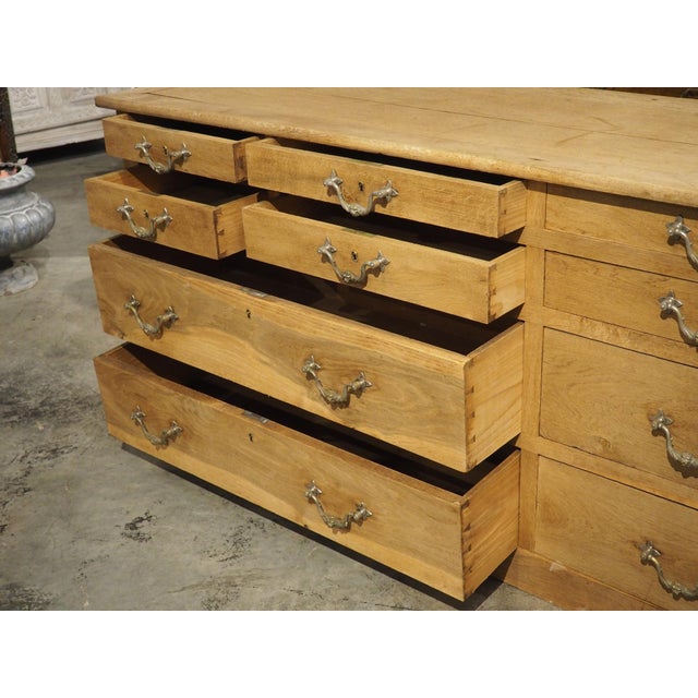 19th Century French Bleached Oak Mercerie Counter With Drawers For Sale - Image 9 of 18