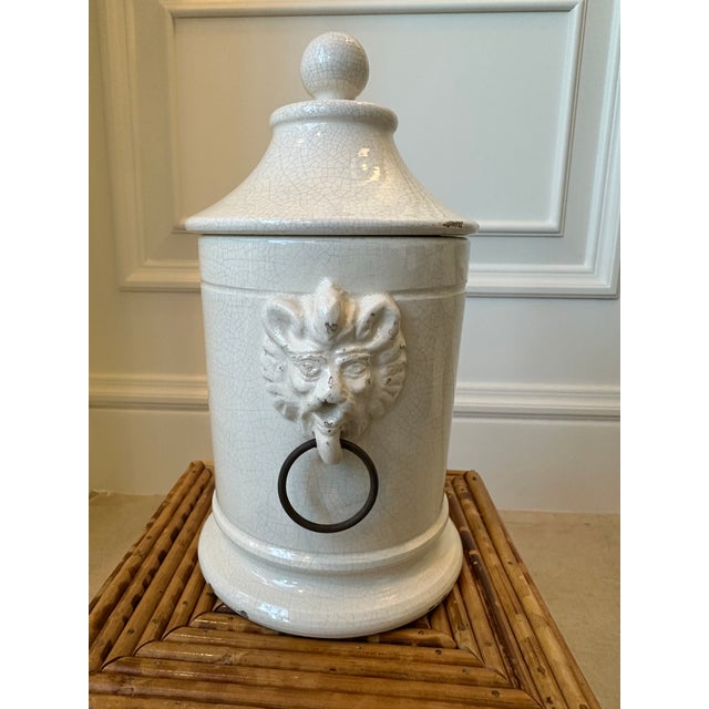 Rustic European Vintage Italian Rustic Ceramic Ginger Jar With Lid and Lionheads For Sale - Image 3 of 15