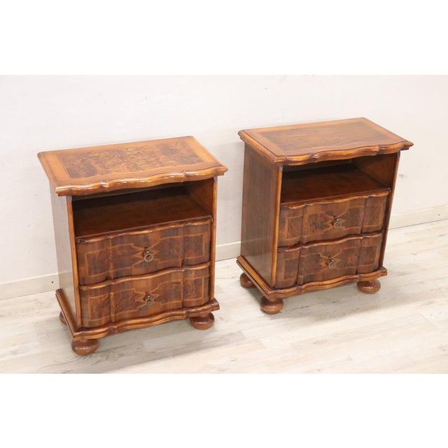 Wood Walnut Veneer Nightstands, Set of 2 For Sale - Image 7 of 12