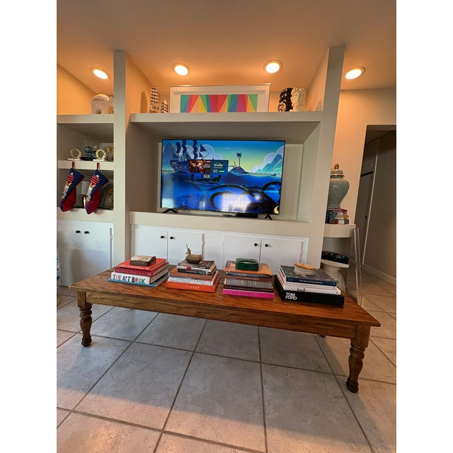 Vintage Solid Wood Xtra Long Coffee Table / Low Bench With Turned Legs This generously scaled solid wood coffee table...