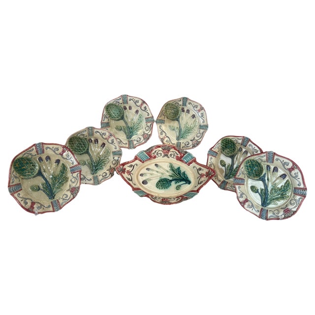 Asparagus and Artichoke Service Plates, 1880, Set of 7 For Sale