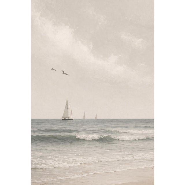 Minimalist Sailboat Seascape, Coastal Wall Art Print, 24″ × 36″ For Sale