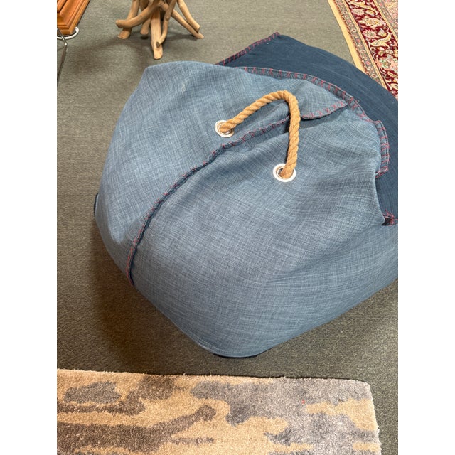 2010s Nautical Two Toned Denim Lounge Bean Bag Chair For Sale - Image 5 of 12