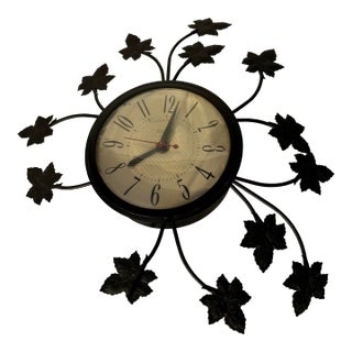 Mid Century Modern United Metal Floral Wall Clock For Sale