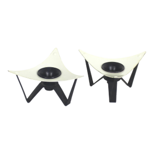 Set of Two Atomic Mid-Century Danish Modern Candle Holders Black White, Made in Denmark - Set of 2