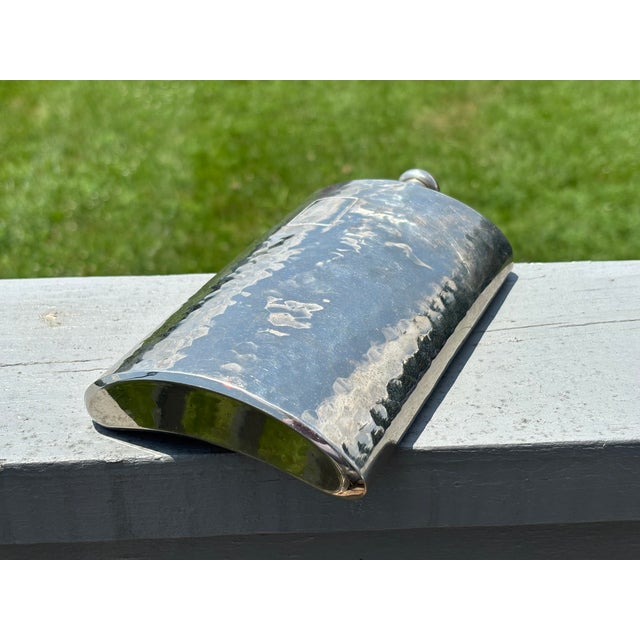 Unusual, large well-finished Mid-Century silver plate flask. Un-monogrammed, curved Demi-lune shape, with a very appealing...