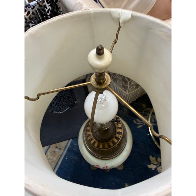 Ceramic 1930s Victorian Hand Painted Floral Roseart Shade Banquet Lamp 35in For Sale - Image 7 of 8