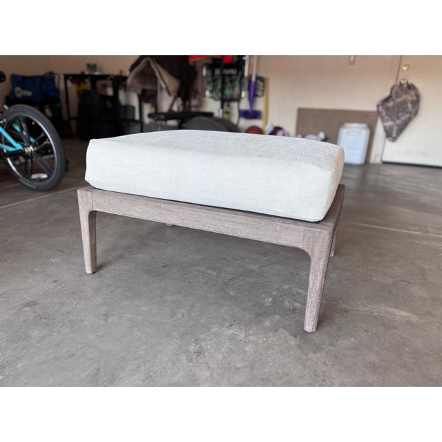 French Country Restoration Hardware Laurel Teak Ottoman For Sale - Image 3 of 8