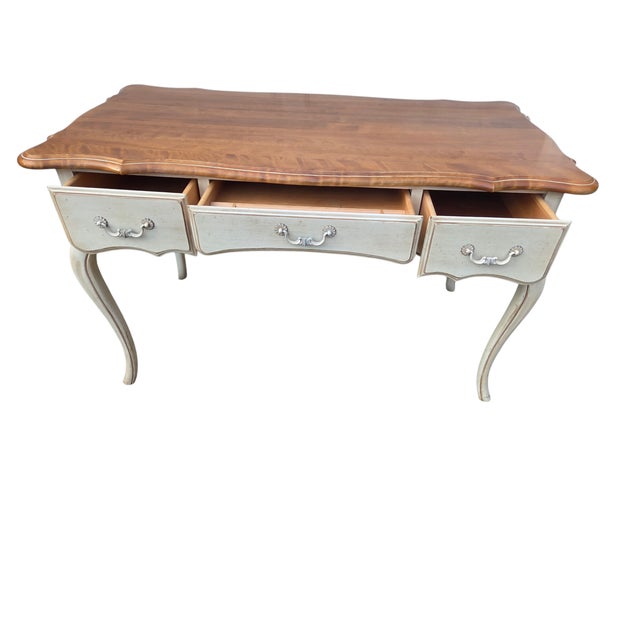 1980s Ethan Allen French Country Ladies Writing Desk Paint Decorated Console For Sale - Image 11 of 18
