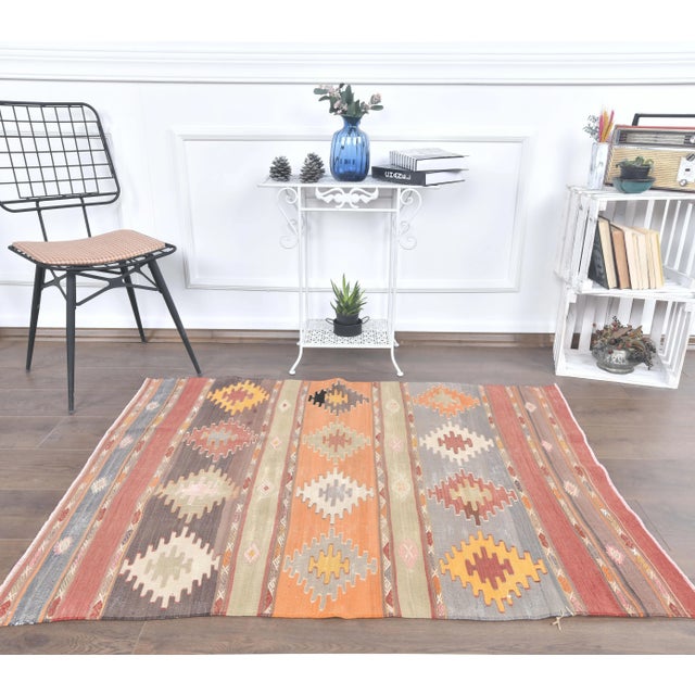 Abstract 1970s Vintage Handmade Turkish Wool Multicolored Rug For Sale - Image 3 of 8