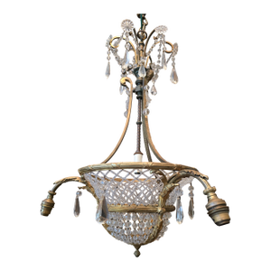 Antique Crystal Bronze Chandelier Attributed Baccarat