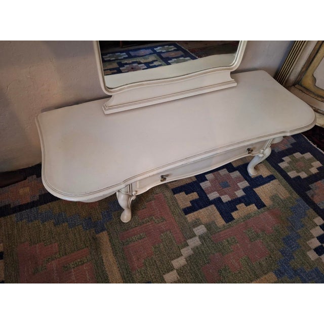 Vintage Boho standing hall or dressing mirror in white lacquered wood.