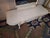 Vintage Boho standing hall or dressing mirror in white lacquered wood.