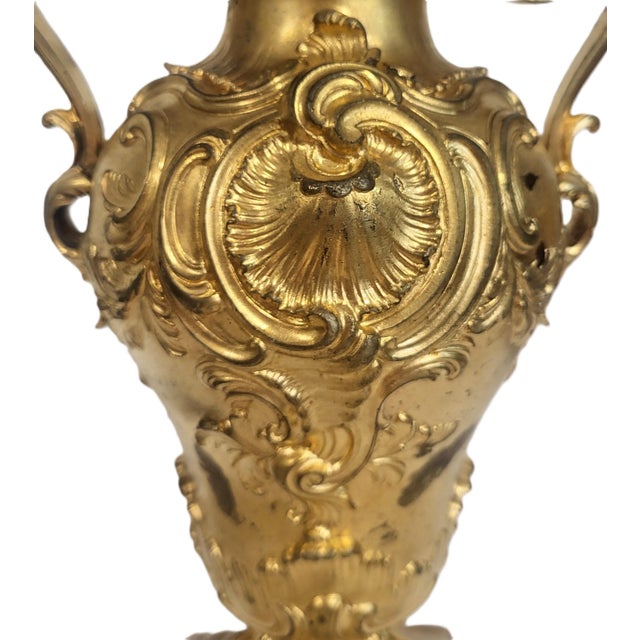 Pair Antique French 19th C Rococo Gilt Bronze Urns Barbedienne Vase on Marble For Sale - Image 9 of 18