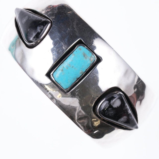 6.25" Vintage Sterling, turquoise and Jasper southwestern bracelet. J Wright, most people say he's Navajo, some people say...