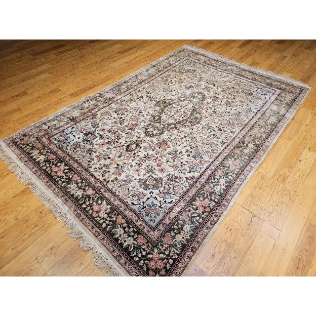 Textile Vintage Indian Silk Rug, Hand-Knotted, Floral Medallion Design, 6' x 9' For Sale - Image 7 of 18