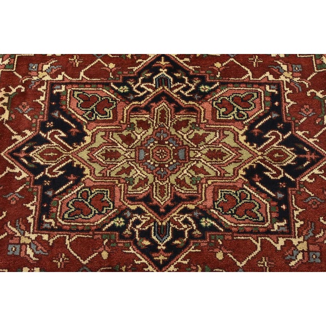 Heriz Rug 7’10” X 10′ Red Wool Tribal Hand-Knotted Oriental Carpet For Sale In Philadelphia - Image 6 of 15