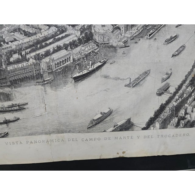 Gold Panoramic View of the 1889 Paris Exposition Universelle with the Eiffel Tower, 1889, Engraving For Sale - Image 8 of 13