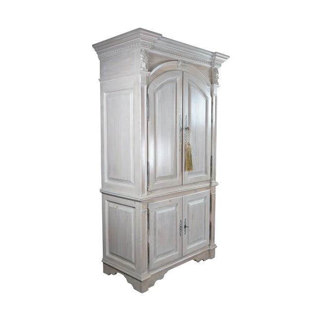 Victorian Vintage Link Taylor French Country Pickled Oak Tv Media Cabinet Armoire Hutch, Attributed For Sale - Image 3 of 18
