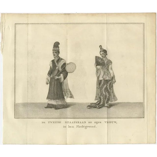Second Minister of State and His Wife in Ceremonial Dress – Antique Burmese Costume Print, circa 1800 This elegant antique...