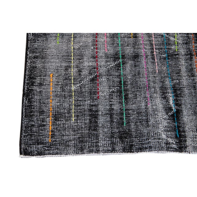 Vintage Distressed Handmade Gray Wool Rug With Multicolor Design For Sale - Image 12 of 13