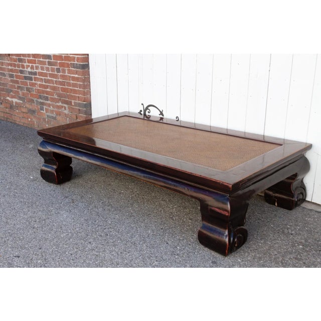 Large Elm and Rattan Coffee Table For Sale - Image 4 of 12