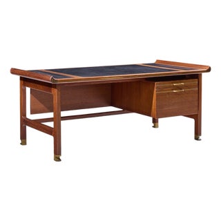 Kofod Larsen for Selig Megiddo Queen of Sheba African Wenge Wood and Brass Executive Desk For Sale