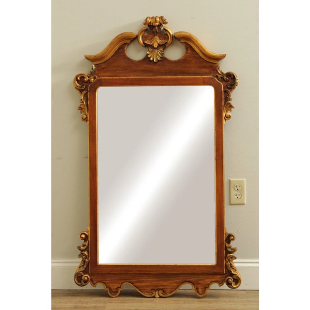 High Quality Vintage Century Carved Wood Wall Mirror with Partial Gilt Accents, Distressed Mirror
